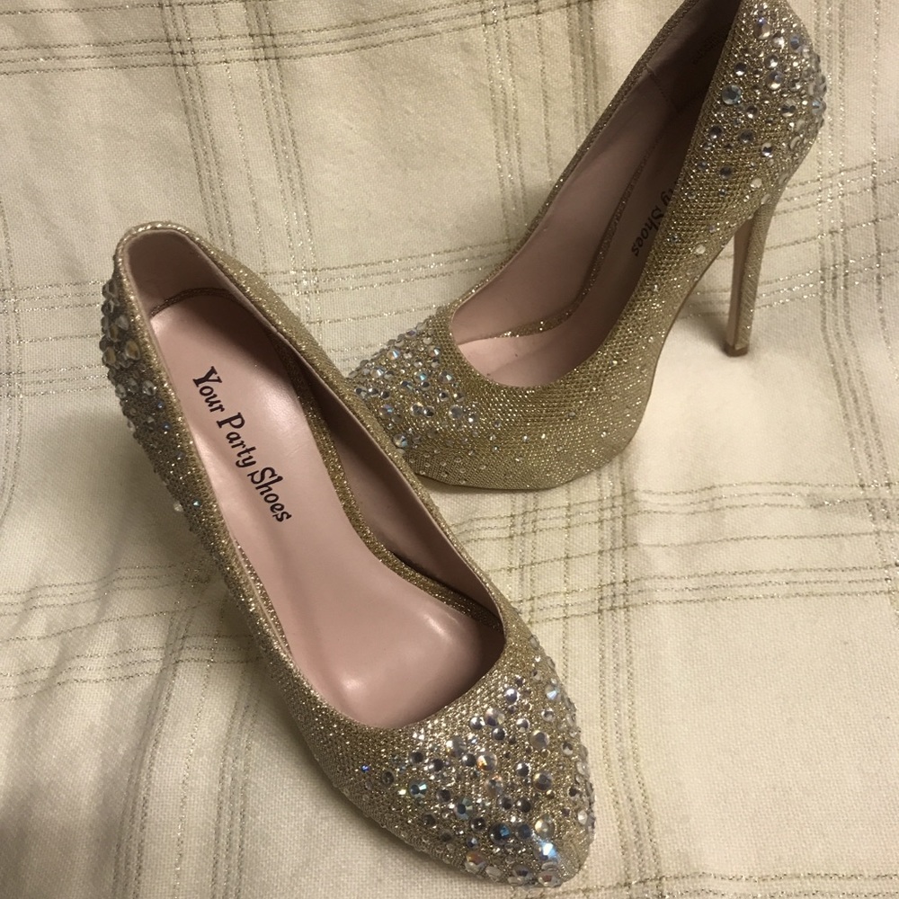 Your Party Shoes Victoria Rhinestone Glitter Platform Stiletto Pumps